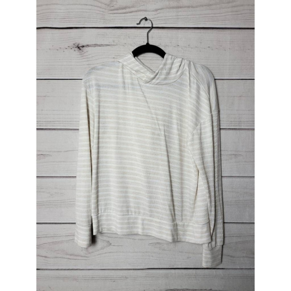 A New Day Womens Sweatshirt White Beige Striped Long Sleeve Stretch Pullover S
